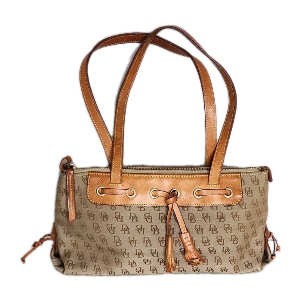 Dooney & Bourke Vtg Y2K Signature Logo Canvas Leather Handbag Tassel Zip Purse